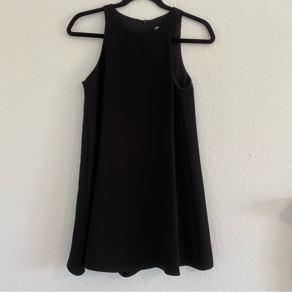 Zara XS mini dress/romper black built in shorts lining sleeveless scoop neck
